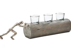 Kobolo Kerzenhalter Teelichthalter FORCE 49x10x14 cm Holz Metall Glas