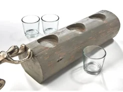 Kobolo Kerzenhalter Teelichthalter FORCE 49x10x14 cm Holz Metall Glas