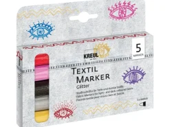 KREUL Künstlerfarben^Textil Marker Glitter medium 5er Set
