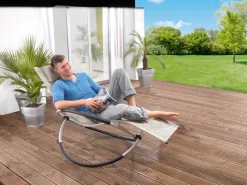 Leco Kissen|Hocker^Schaukelstuhl klappbar Schwarz/Beige/Silber