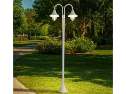 Lindby Laternen^Mastleuchte Außen Laterne Madea 10034012 Spritzwassergeschützt Modern in Weiß aus Aluminium 2-flammig E27