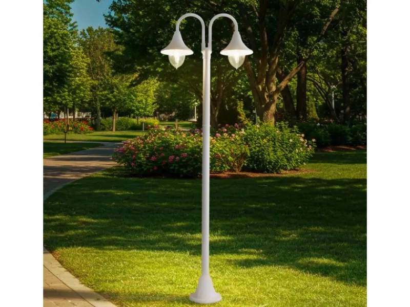 Lindby Laternen^Mastleuchte Außen Laterne Madea 10034012 Spritzwassergeschützt Modern in Weiß aus Aluminium 2-flammig E27