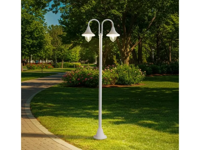 Lindby Laternen^Mastleuchte Außen Laterne Madea 10034012 Spritzwassergeschützt Modern in Weiß aus Aluminium 2-flammig E27