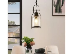 Lindby Laternen^Pendelleuchte Laterne Rozalie 9624814 Retro Vintage Antik in Schwarz aus Metall 1-flammig E27 Flurleuchte