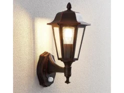 Lindby Wandleuchte Außen Laterne Noor 9630091 mit Bewegungsmelder Spritzwassergeschützt in Schwarz aus Aluminium 1-flammig E27