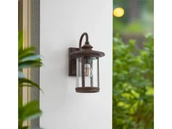 Lindby Wandleuchte Außen Laterne Zayn 10036407 Retro Vintage Antik in Braun aus Aluminium 1-flammig E27