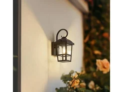 Lindby Wandleuchte Außen Laterne Eloane 10025926 Spritzwassergeschützt Modern in Schwarz aus Edelstahl 1-flammig E27