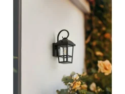 Lindby Wandleuchte Außen Laterne Eloane 10025926 Spritzwassergeschützt Modern in Schwarz aus Edelstahl 1-flammig E27