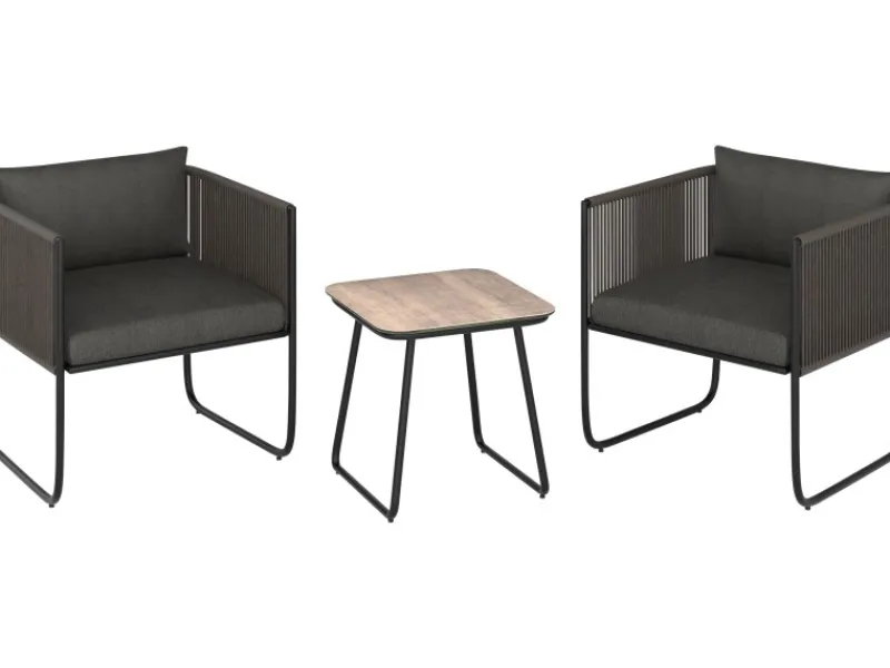 Lounge-Set Fullerton 3-teilig Wicker Stahl Anthrazit-Grau