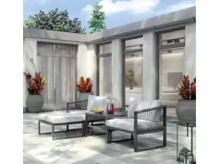 Hocker^Lounge-Set Willa 4-teilig aus Aluminium Anthrazit