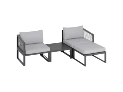 Hocker^Lounge-Set Willa 4-teilig aus Aluminium Anthrazit