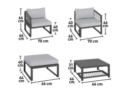 Hocker^Lounge-Set Willa 4-teilig aus Aluminium Anthrazit