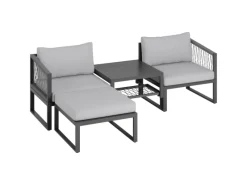 Hocker^Lounge-Set Willa 4-teilig aus Aluminium Anthrazit