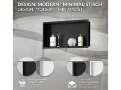 LuxeBath Regale Schwarz^Wandnische aus Edelstahl 60x30x10 cm Schwarz Duschnische Einbauregal