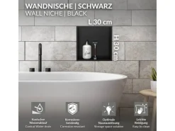 LuxeBath Regale Schwarz^Wandnische aus Edelstahl 30x30x10 cm Schwarz Duschnische mit Rahmen