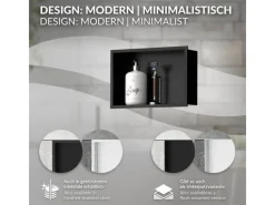 LuxeBath Regale Schwarz^Wandnische aus Edelstahl 20x30x10 cm Schwarz Duschnische mit Rahmen