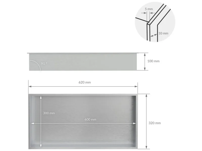 LuxeBath Wandnische Edelstahl 60x30x10 cm Silber Duschnische Rahmen Einbauregal