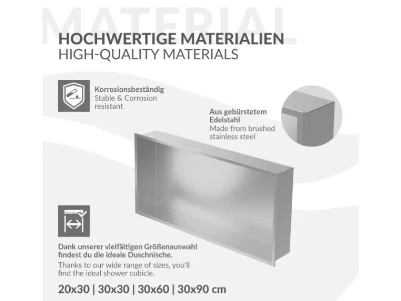 LuxeBath Wandnische Edelstahl 60x30x10 cm Silber Duschnische Rahmen Einbauregal