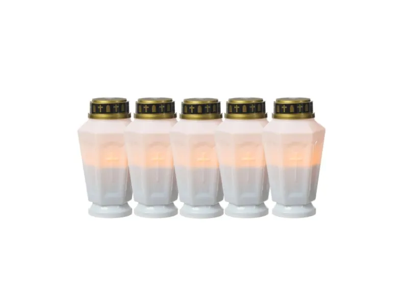 MARELIDA Kerzen^LED Grablicht Grabkerze Grableuchte Orange Flackernd Timer H 15,5cm Weiß 5Stück