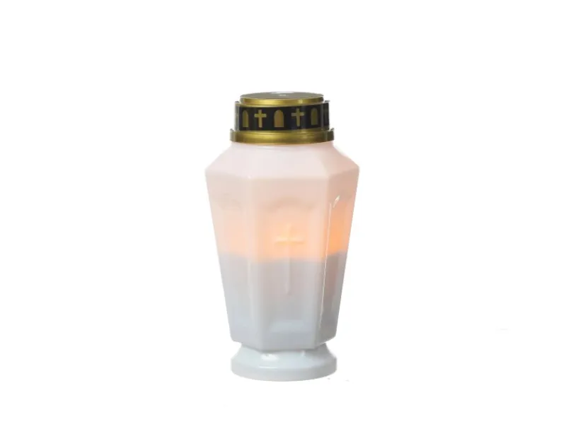 MARELIDA Kerzen^LED Grablicht Grabkerze Grableuchte Orange Flackernd Timer H 15,5cm Weiß 5Stück