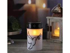 MARELIDA LED Grablicht Grabkerze Taube Friedhof Trauerlicht Gedenklicht 12cm Timer Weiß