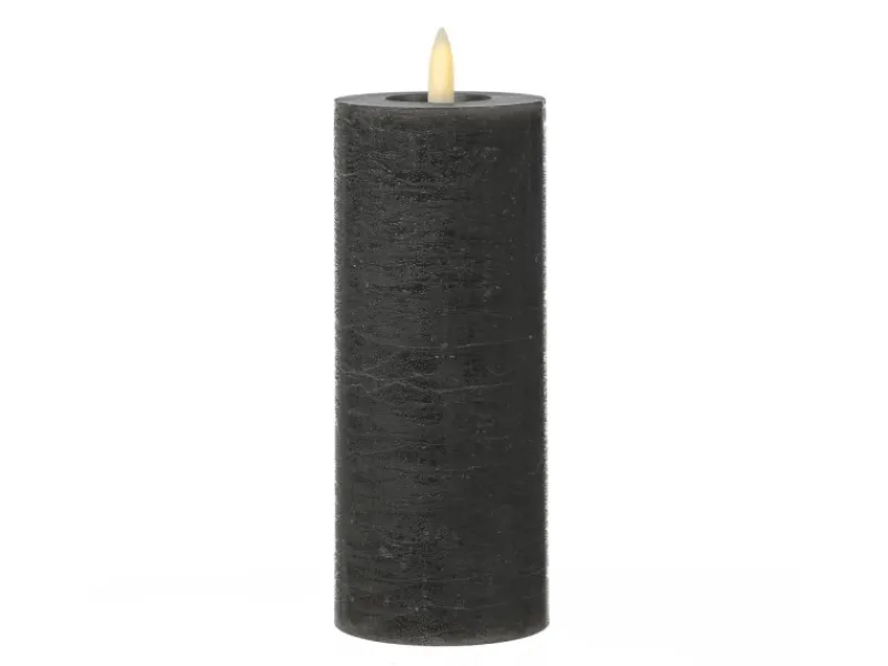 MARELIDA Kerzen^LED Kerze LINA Rustik Optik Echtwachs Stumpenkerze Flackernd Timer H 19cm Grau