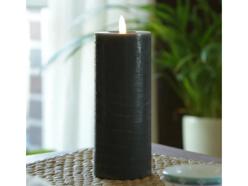 MARELIDA Kerzen^LED Kerze LINA Rustik Optik Echtwachs Stumpenkerze Flackernd Timer H 19cm Grau