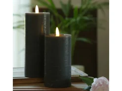 MARELIDA Kerzen^LED Kerze LINA Rustik Optik Echtwachs Stumpenkerze Flackernd Timer H 19cm Grau