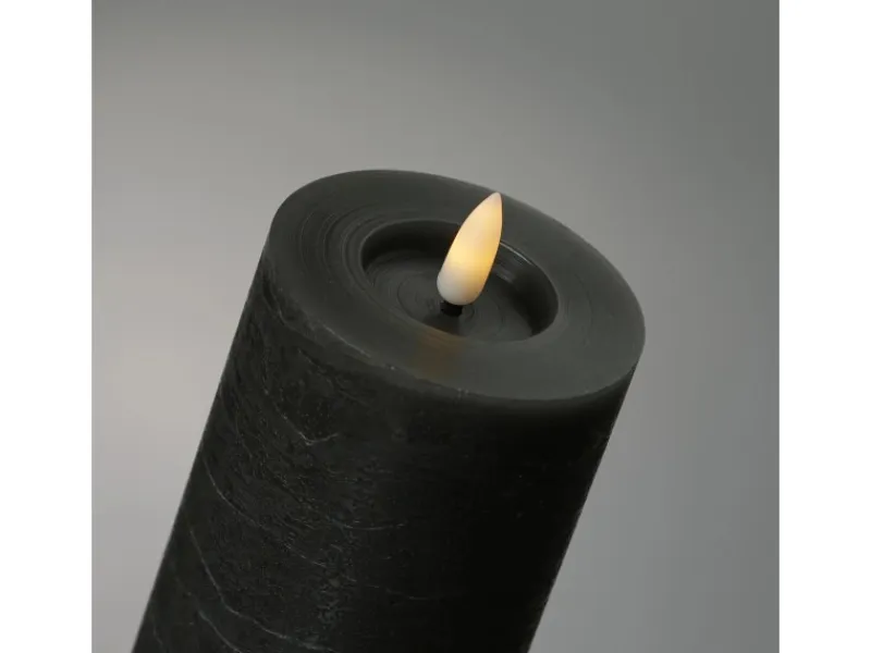 MARELIDA LED Kerze LINA Rustik Optik Echtwachs Stumpenkerze Flackernd Timer H 15cm Grau