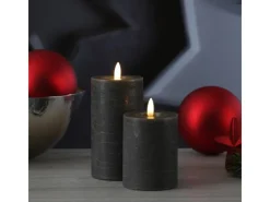 MARELIDA LED Kerze LINA Rustik Optik Echtwachs Stumpenkerze Flackernd Timer H 15cm Grau