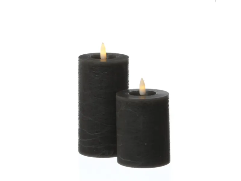 MARELIDA LED Kerze LINA Rustik Optik Echtwachs Stumpenkerze Flackernd Timer H 15cm Grau