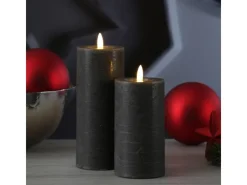 MARELIDA LED Kerze LINA Rustik Optik Echtwachs Stumpenkerze Flackernd Timer H 15cm Grau