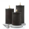 MARELIDA LED Kerzenset LISA Rustik Optik Echtwachskerzen Wiederaufladbar Grau 3er Set