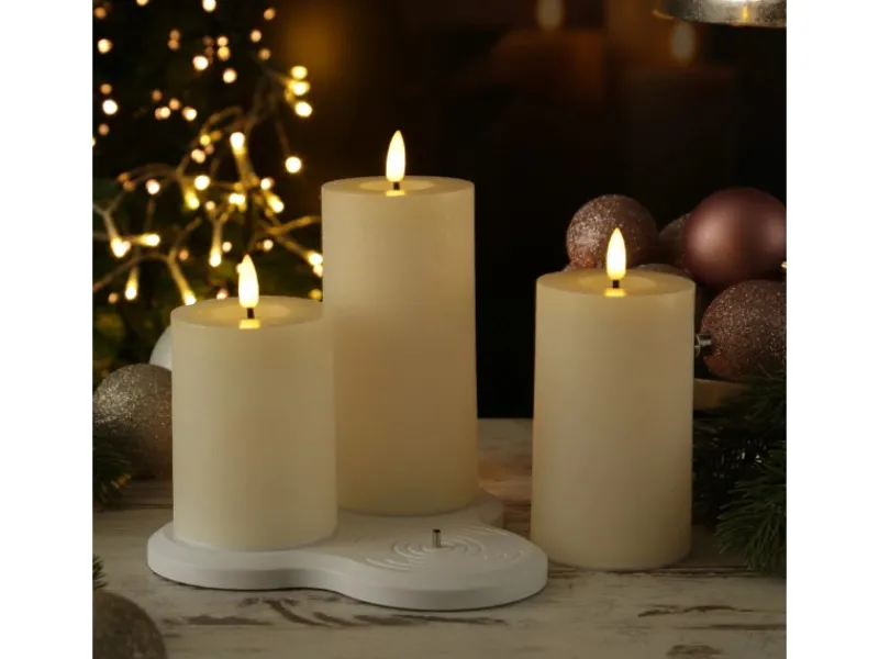 MARELIDA LED Kerzenset LISA Rustik Optik Echtwachskerzen Wiederaufladbar Creme 3er Set