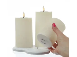 MARELIDA LED Kerzenset LISA Rustik Optik Echtwachskerzen Wiederaufladbar Creme 3er Set