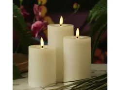 MARELIDA LED Kerzenset LISA Rustik Optik Echtwachskerzen Wiederaufladbar Creme 3er Set
