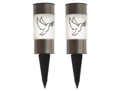 MARELIDA Kerzen^LED Solar Grablichter Grabkerzen Taube Erdspieß Grableuchte Gedenkkerze 2er Set