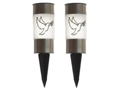 MARELIDA Kerzen^LED Solar Grablichter Grabkerzen Taube Erdspieß Grableuchte Gedenkkerze 2er Set