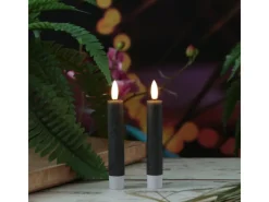 MARELIDA LED Stabkerzen Tafelkerzen Spitzkerzen Echtwachs Rustik Optik H 14cm Grau 2St