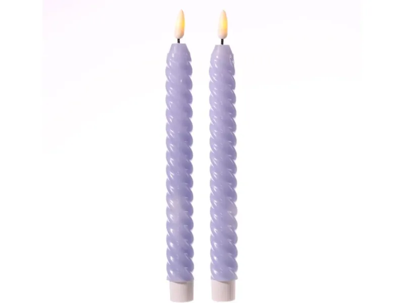 MARELIDA LED Stabkerzen Twist Tafelkerzen Gedreht Echtwachs Flackernd 25cm Flieder 2St