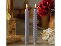MARELIDA LED Stabkerzen Twist Tafelkerzen Gedreht Echtwachs Flackernd 25cm Flieder 2St