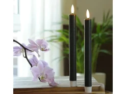 MARELIDA LED Stabkerzen Tafelkerzen Spitzkerzen Echtwachs Rustik Optik H 24cm Grau 2St