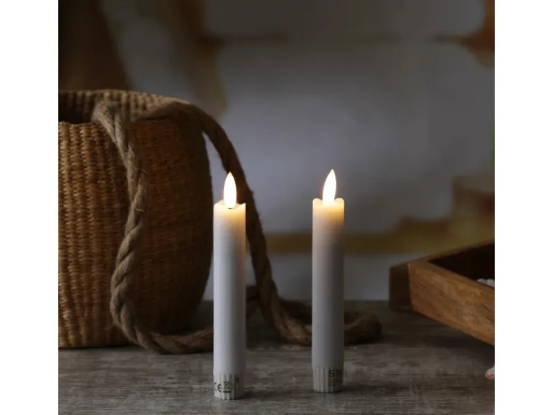 MARELIDA Kerzen^LED Stabkerzen Tafelkerzen Spitzkerzen Echtwachs Rustik Optik H 15cm Weiß 2St