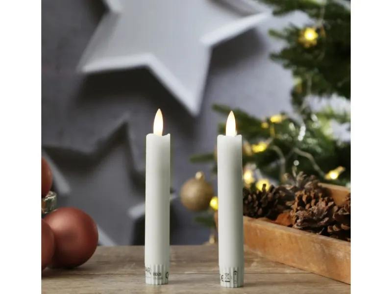 MARELIDA Kerzen^LED Stabkerzen Tafelkerzen Spitzkerzen Echtwachs Rustik Optik H 15cm Weiß 2St