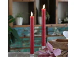 MARELIDA Kerzen^LED Stabkerzen Tafelkerzen Spitzkerzen Echtwachs Rustik Optik H 24,5cm Rot 2St