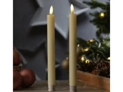 MARELIDA Kerzen^LED Stabkerzen Tafelkerzen Spitzkerzen Echtwachs Rustik Optik H 24cm Creme 2St
