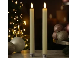 MARELIDA Kerzen^LED Stabkerzen Tafelkerzen Spitzkerzen Echtwachs Rustik Optik H 24cm Creme 2St