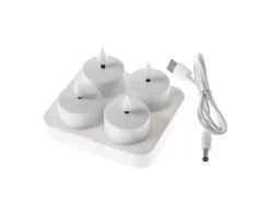 MARELIDA LED Teelichter 4 Stück Mit Ladestation USB Wiederaufladbar D 4cm Flackernd Weiß
