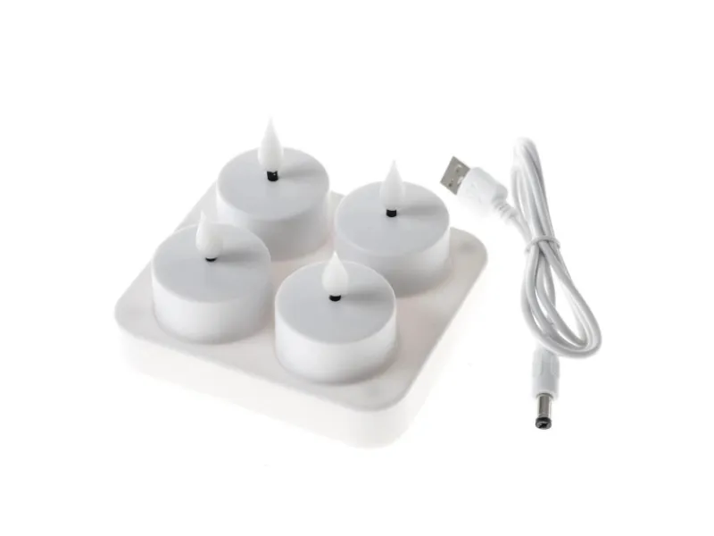MARELIDA LED Teelichter 4 Stück Mit Ladestation USB Wiederaufladbar D 4cm Flackernd Weiß