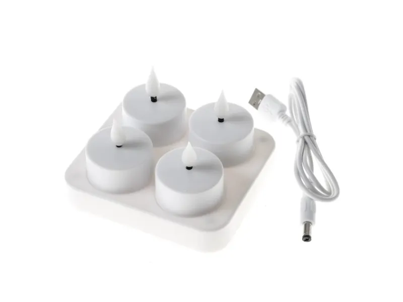 MARELIDA LED Teelichter 4 Stück Mit Ladestation USB Wiederaufladbar D 4cm Flackernd Weiß